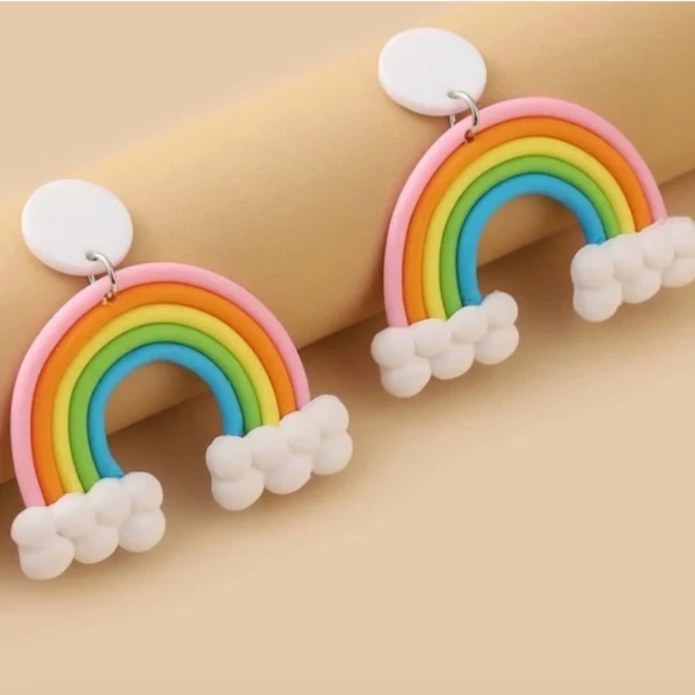 ❤️FREE Rainbow Cloud Sky Boho Peasant Hipster Hippie Art Deco Farm Chic Earrings